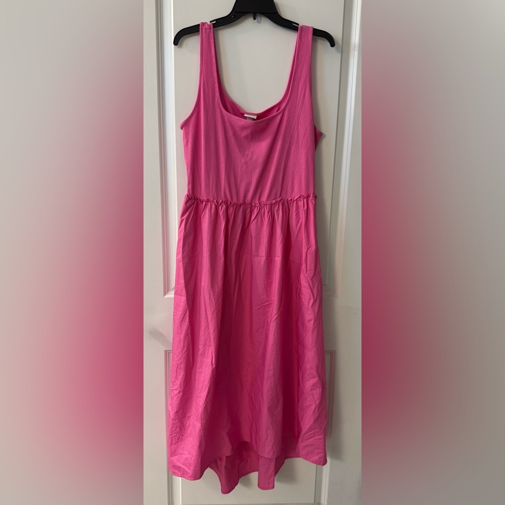 #1678 - A New Day Barbie Pink Ribbed Bodice Mixed Media Hi-Lo Maxi Tank Dress